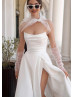 Strapless Ivory Satin Slit Minimalist Wedding Dress